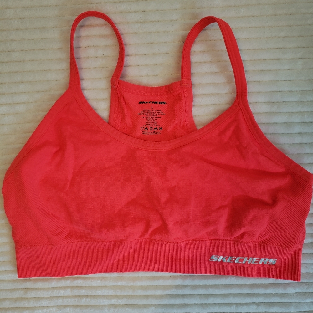 Skechers Girls Coral Pink Ribbed Sports Bra Large